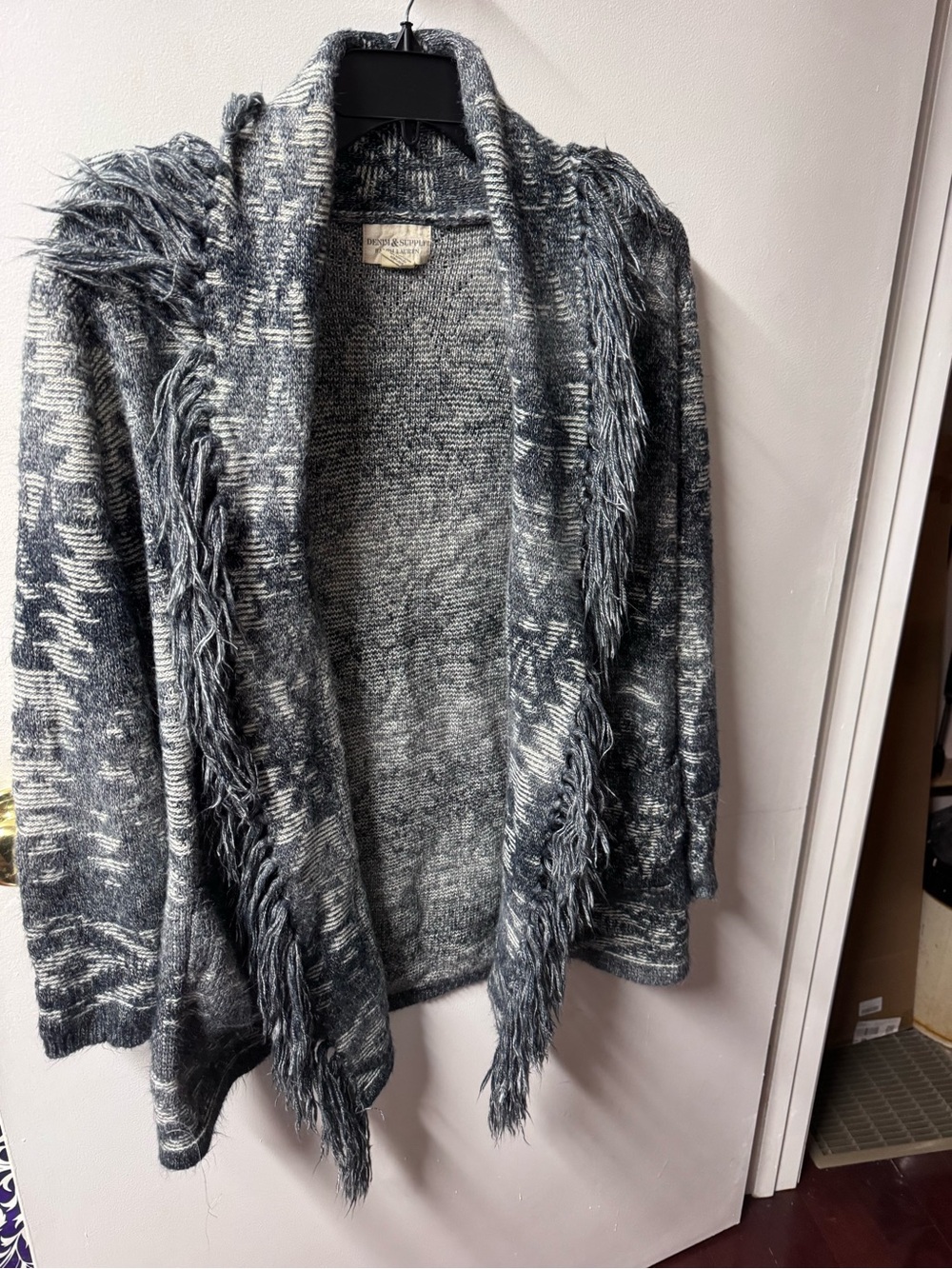 Denim & Supply Ralph Lauren Gray Marled Fringe Open-Front Cardigan